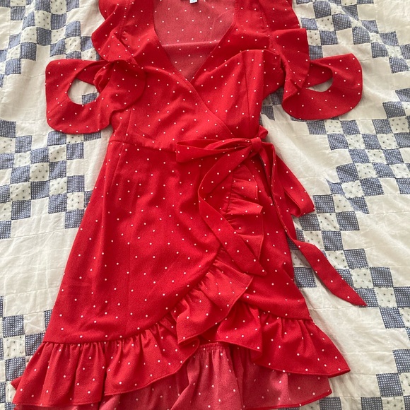 She + Sky Vibrant Red Ruffle Mini Dress - Picture 3 of 4